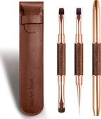 Nail Brushes Set for Builder Gel & Polygel, 2-Pack Double-Ended with Wooden Handles & Pouch (Round + Square, French tip + Liner)