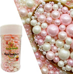 CandiJumpin Edible Pearls for Cake Decorating, Pink and White Pearl Sprinkles Baby Pink Sugar Pearls Edible Cake Decorations White Pearl Sugar Sprinkles Cupcake Toppers Valentines Baby Shower Party Birthday Wedding Christmas Supplies 3 OZ
