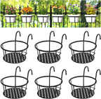 CADANI Iron Hanging Plant Holder Over The Rail Metal Fence Planters, Hanging Bucket Flower Pot Holder for Patio Balcony Outdoor Plants - Pack of 6 (Black)