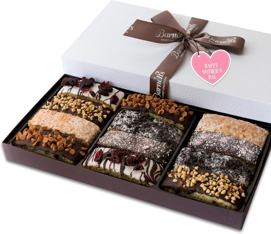 Barnetts Mothers Day 12 Chocolate Biscotti Gift Box, Gourmet Cookie Gifts Basket for Him and Her, Food Delivery, Fancy Cookies Candy Box Baskets Ideas for Mother, Mom, Grandmother, Grandma, Wife, Sister, Daughter, Girlfriend, Women