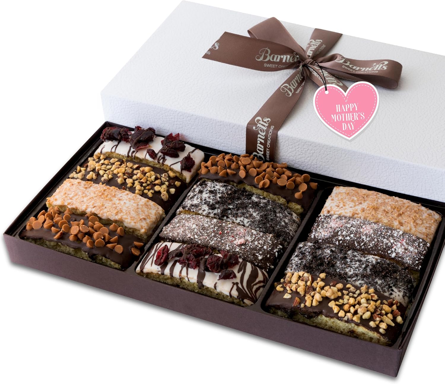 Barnetts Mothers Day 12 Chocolate Biscotti Gift Box, Gourmet Cookie Gifts Basket for Him and Her, Food Delivery, Fancy Cookies Candy Box Baskets Ideas for Mother, Mom, Grandmother, Grandma, Wife, Sister, Daughter, Girlfriend, Women