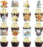 Italian Theme Party Decorations - 40 Pcs Italy Pizza Birthday Cupcake Toppers Picks, Rome Colosseum Spaghetti Cup Cake Topper, Buon Comleanno Summer Party Supplies Photo Background Decor