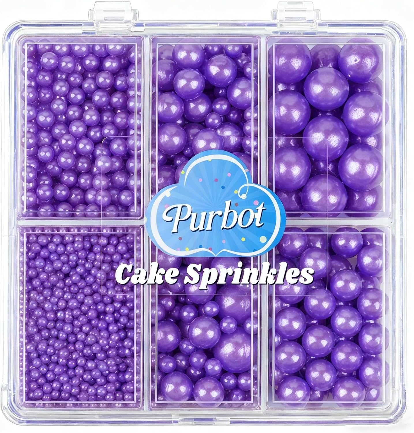 Purple Pearl Sprinkles for Cake Decorating, 4 Sizes Sugar 130g/4.6oz, Cupcake, Ice Cream, Donuts, Macaron Toppings Supplies (2mm, 4mm, 7mm, 1cm)
