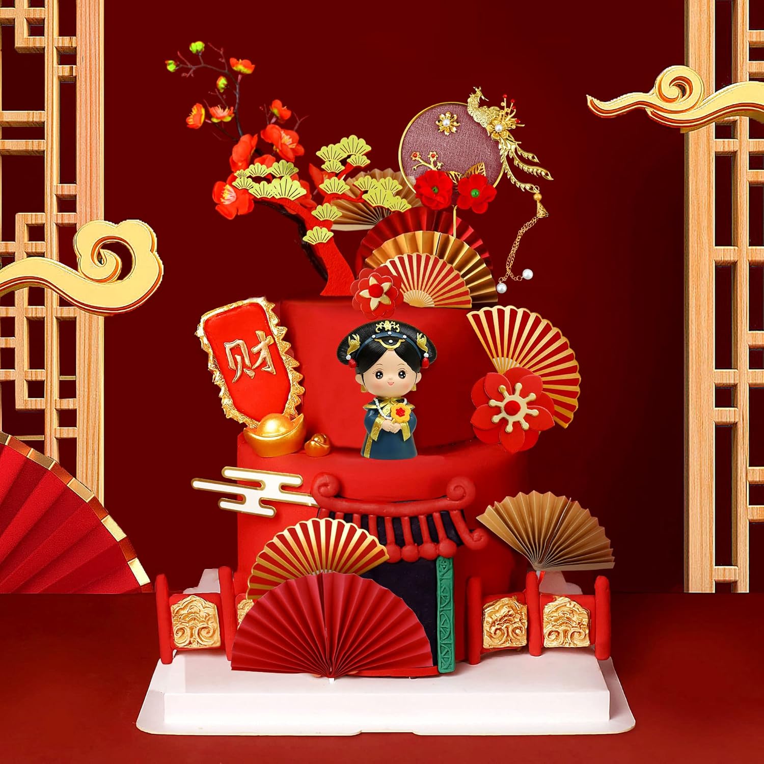 16Pcs Chinese Queen Cake Decoration Traditional Chinese Birthday Cake Decoration for Wedding Birthday Bridal Shower Baby Shower Asian Cake Topper