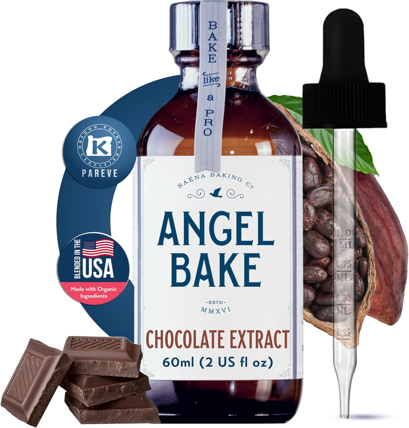 Pure Chocolate Extract for Baking, Mixology, Desserts & Recipes- Kosher, Keto Friendly, Vegan, Gluten-Free Flavoring for Beverages, Cooking- Rich, Aromatic Essence (2 Oz Extract w/ Latex-Free Dropper)