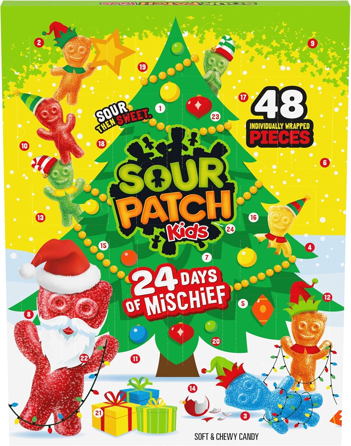 SOUR PATCH KIDS Big Kids Soft & Chewy Candy Holiday Advent Calendar, 24 Days (48 Pieces of Candy)
