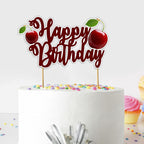 "Cherry Happy Birthday Cake Topper – Cute Fruit-Themed Birthday Party Decoration for Adults – Red Cherry Cake Topper for Dessert Tables, Smash Cakes, High Chairs, and Themed Birthday Celebrations"