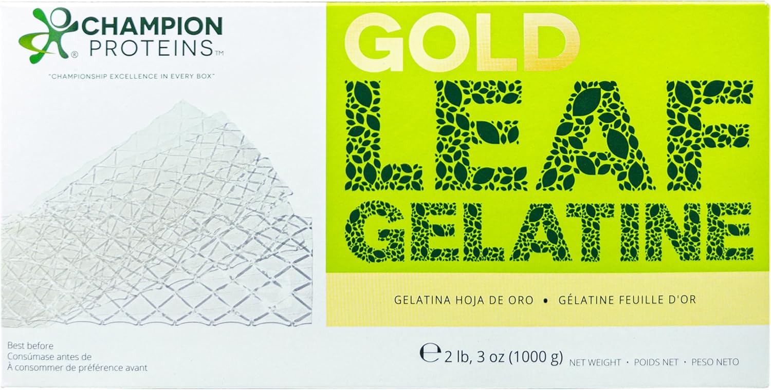 Gold Leaf Gelatin Sheets, 500 Sheets, 200 Bloom, Champion Leaf Gelatine, 1/KG (2.2/Lbs) [100% USA Owned Family Business]