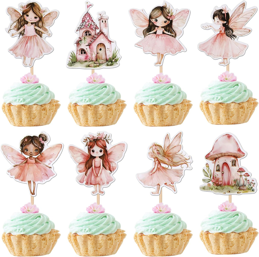 40 PCS Fairy Cupcake Toppers Flower Wing Angel Fairy Cupcake Picks Ballet Dancer Fairies Party Cupcake Decoration for Wonderland Garden Elves Theme Girls Birthday Party Cake Decorations Supplies