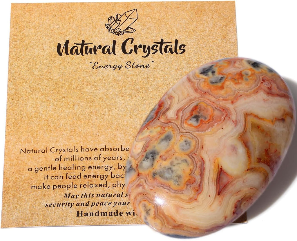 MAIBAOTA 2.4" Large Crazy Lace Agate Crystal Stone Polished Palm Stone Healing Crystals 0.7" Thick Natural Reiki Gemstone Worry Stone Energy Balancing Anxiety Stress Relief Meditation 1 Pc