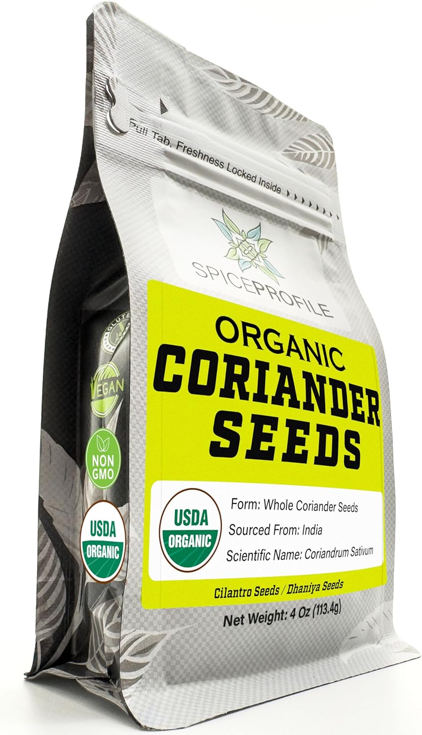 Spice Profile USDA Organic Coriander Seeds, Lab Tested for Heavy Metals, Resealable 4oz Pouch, Dhaniya, Semillas de Cilantro