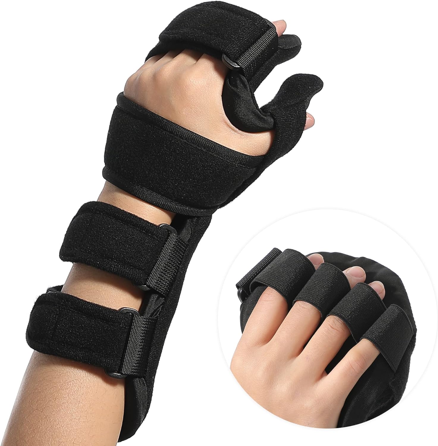 Fanwer Stroke Resting Hand Splint - Night Immobilizer Wrist Finger Brace for Flexion Contractures, Functional 5 Finger Stabilizer Wrap - for Muscle Atrophy Rehab, Arthritis, Tendonitis (Left, Large)