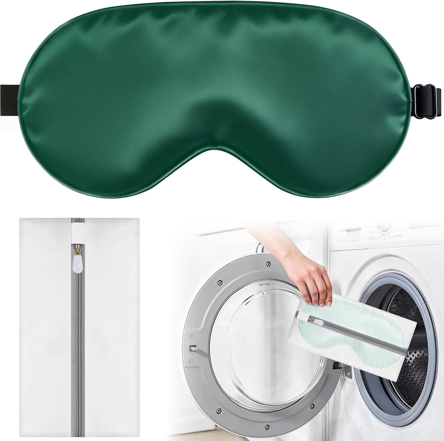 Silk Sleep Mask for Sleeping, Blackout Eye Mask with Adjustable Strap, Lightweight & Comfortable Blindfold for Women & Men, Includes Protective Laundry Bag for Eye Cover(Green)