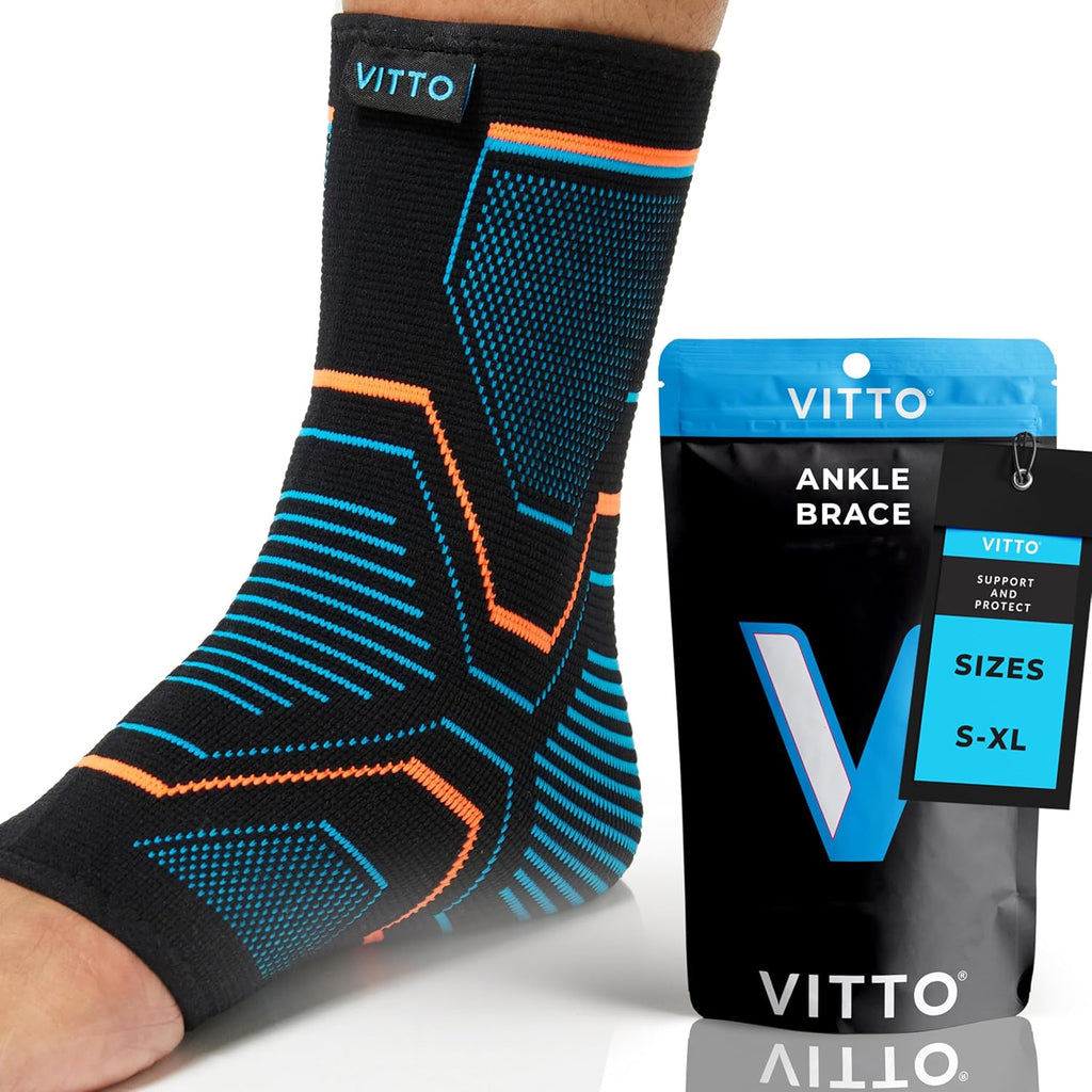 VITTO Ankle Brace for Sprained Ankle - Ankle Compression Sleeve for Men & Women. Ankle Support to Stabalize the Ankle Joint for Injury Prevention and Ankle Sprain Relief (S)