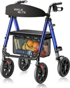 WALK MATE Rollator Walker for Seniors, 10 Inch Big Wheels, Reinforced Aluminum Frame 350lb Weight Capacity, Foldable All Terrain Rolling Walker with Seat, Lightweight Adjustable Height, Blue