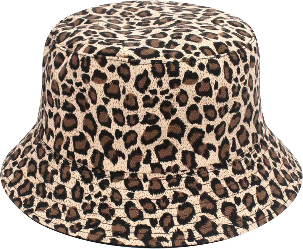 Reversible Leopard Bucket Hat Cotton Fisherman Cap Packable Cheetah Sun Hat for Women and Men