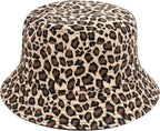 Reversible Leopard Bucket Hat Cotton Fisherman Cap Packable Cheetah Sun Hat for Women and Men