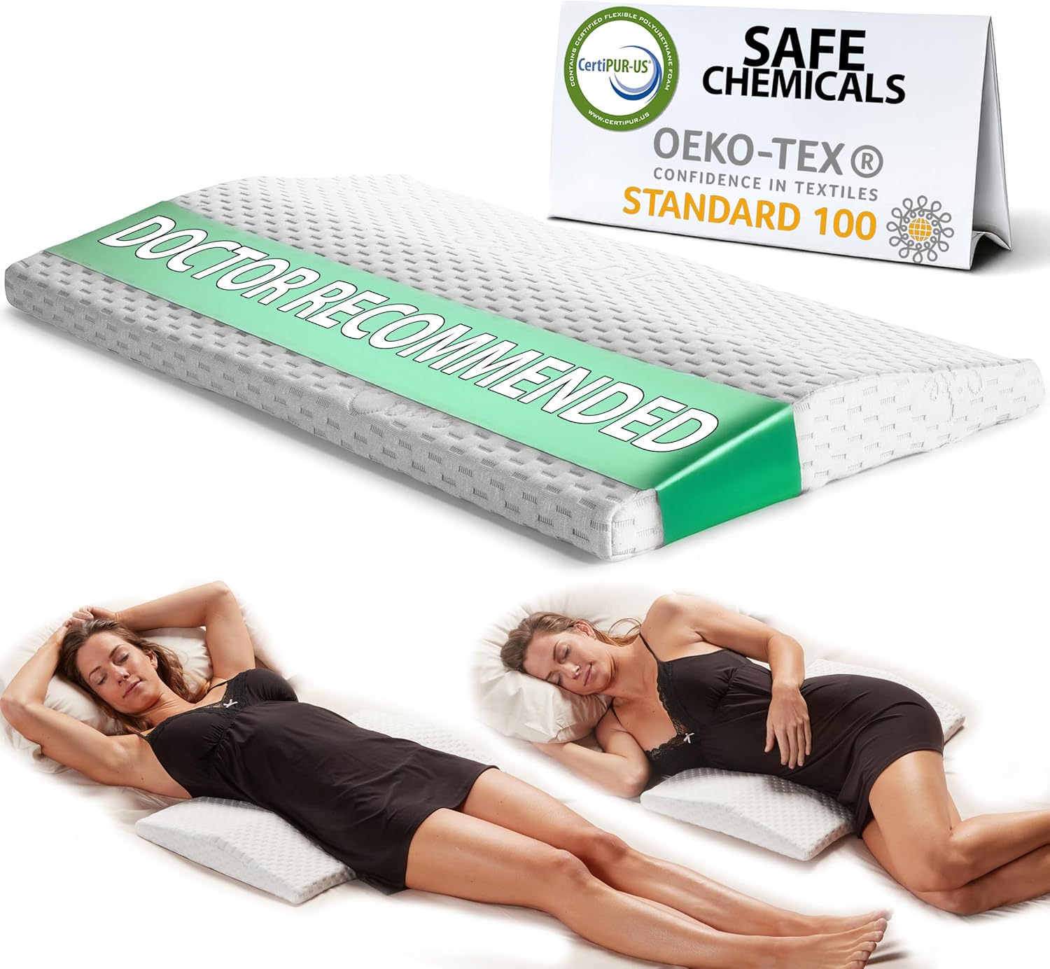 ComfiLife Lumbar Support Pillow for Sleeping Memory Foam Pillow for Back Pain Relief - Side, Back and Stomach Sleepers- Triangle Wedge Pillow - Bed Rest Pillow - Medium-Soft (White, Standard)