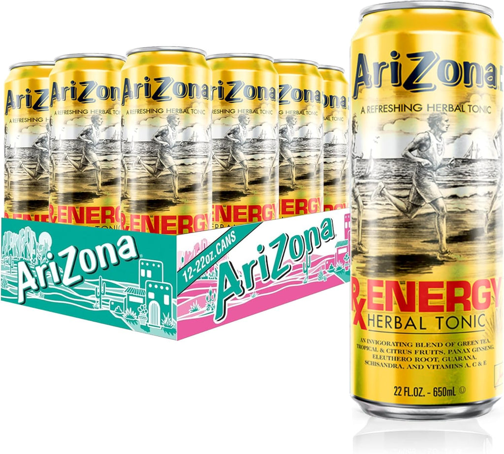 AriZona Rx Energy, Herbal Tonic with Green Tea and Citrus, 132mg Caffeine per Container - Big Can, 22 Fl Oz (Pack of 12)
