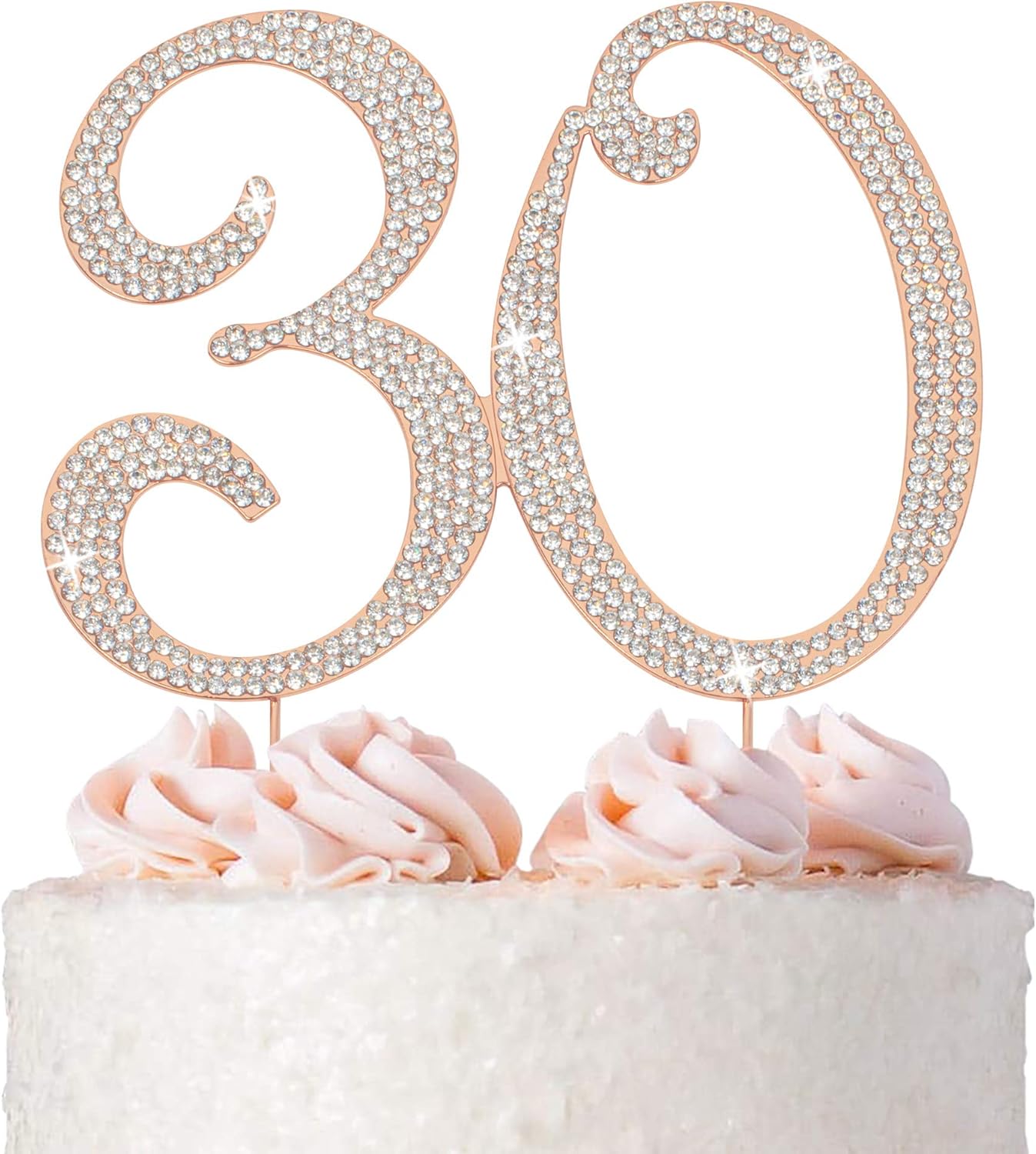 30 Cake Topper - Premium Rose Gold Metal - 30th Birthday or Anniversary Party Sparkly Rhinestone Decoration Makes a Great Centerpiece - Now Protected in a Box