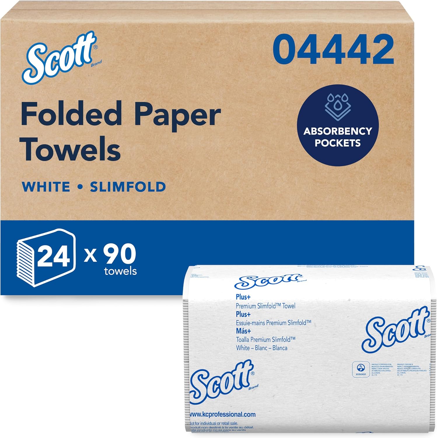 Scott Professional Pro Slimfold Folded Paper Towels, Bulk (04442), Absorbency Pockets, White, for Compatible Kimberly-Clark Professional Dispensers (24 Packs of 90 Sheets, 2,160 Sheet Total)
