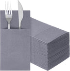 50 Pcs Linen Feel Napkins, Disposable Airlaid Paper Napkins Linen Feel Napkin Disposable Grey with Built in Flatware Pocket for Silverware Valentine Wedding Party Christmas Day, Dusty Grey