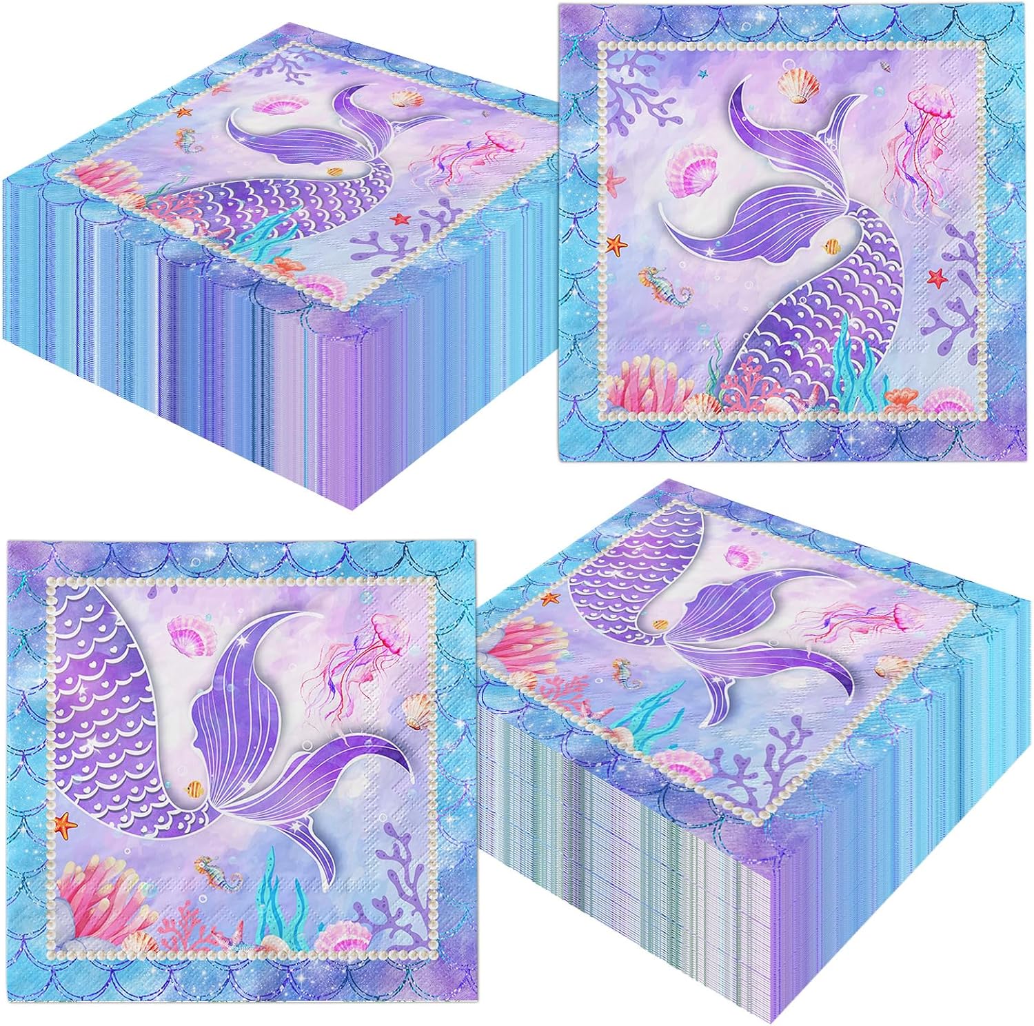 50Pcs Mermaid Napkins Mermaid Birthday Party Decoration Mermaid Tail Disposable Paper Napkin for Kids Girls Baby Shower Mermaid Themed Birthday Party Supplies Table Decorations