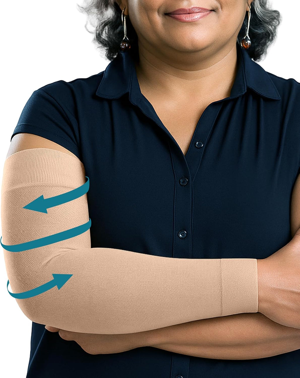 KEMFORD Compression Lymphedema Arm Sleeves for Women – 15-20 mmHg, Silicone Grip, 1 Pair, Beige, S/M – Medical Full Arm Support for Swelling, Circulation & Edema
