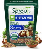 Nature Jim's Sprouts 3-Bean Seed Mix - Organic Green Peas, Lentils & Adzuki Beans for Planting - Non-GMO Microgreen Sprout Seeds, Fast Sprouting, High in Fiber, Protein, Nutrients & Vitamins - 16 Oz