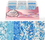 HUEBEATY® 6-in-1 Blue and White Sprinkles for Cake Decorating – 180g/6.36oz Edible Baby Shower, Hanukkah, Frozen & Winter Sprinkles with Baby Blue Sugar, Nonpareils, Pearls & Jimmies for Cupcakes, Cookies, Ice Cream