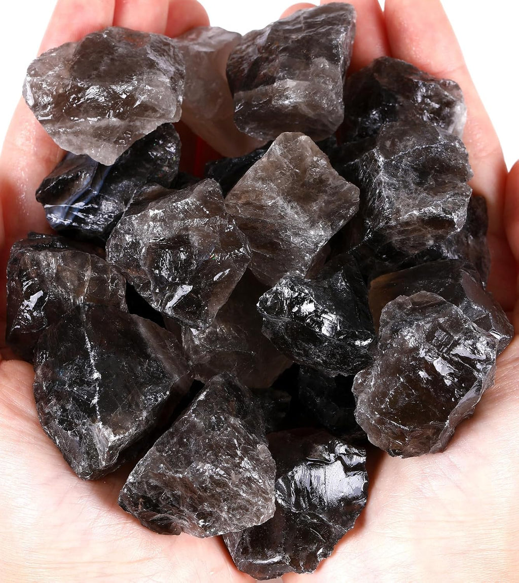 QINJIEJIE Smoky Quartz Raw Crystals Stones Natural Rough Gemstones Rocks Bulk Large 0.8-1.2" Healing Gems Reiki Fountain Rock for Tumbling Cabbing Polishing Wire Wrapping Wicca Decor 0.45 lbs