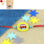 Ghasitaram Gifts Jaiccha Rakhi for Brother Rakhis Online KR24-056- Metal car Kids Rakhi with Chocolate Coated Almonds 100 gms