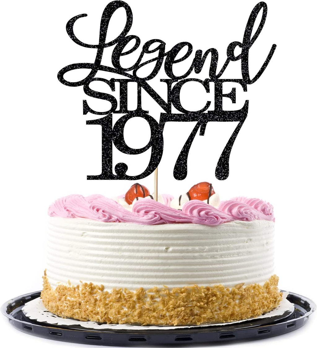 Legend Since 1977 Cake Topper 49th Birthday Happy Birthday Cake Topper Men and Women Cheer 49 Years Old Handmade Black Glitter Cake Decoration (1977)