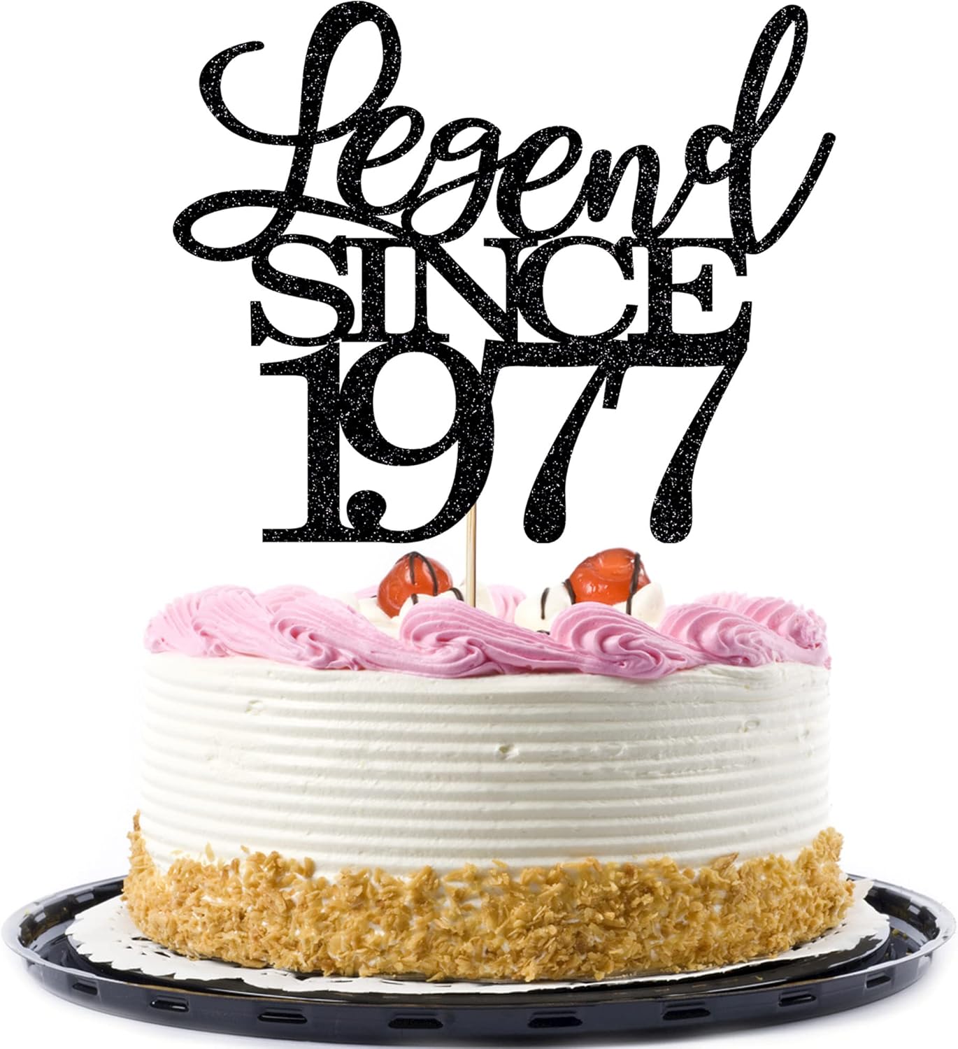 Legend Since 1977 Cake Topper 49th Birthday Happy Birthday Cake Topper Men and Women Cheer 49 Years Old Handmade Black Glitter Cake Decoration (1977)