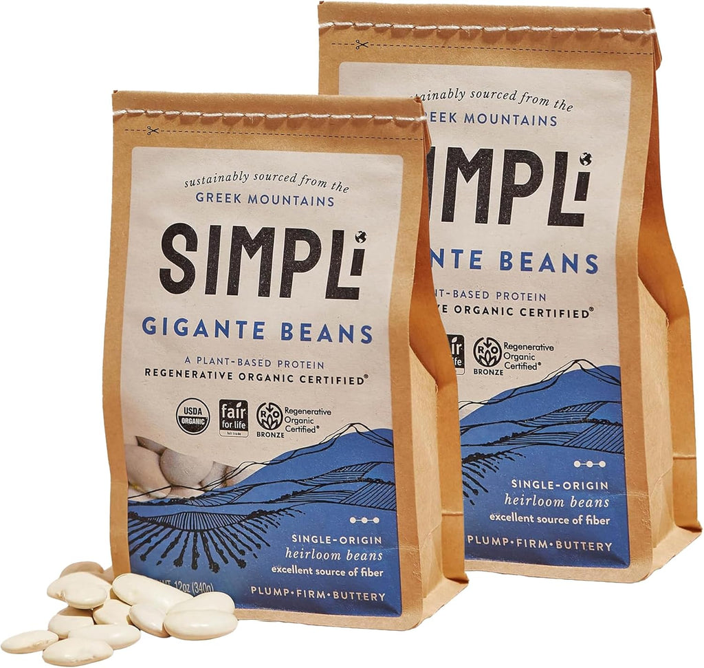 SIMPLi Regenerative Organic Certified Gigantes Beans, Dried White Beans, Buttery Flavor, High Fiber, USDA Organic, (2 Pack, 12 oz each)