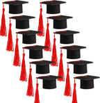 Hicarer 12 Pack 2026 Mini Graduation Caps with Tassels Red Small Grad Hat Cake Wine Bottle Toppers for Graduation Party Decorations