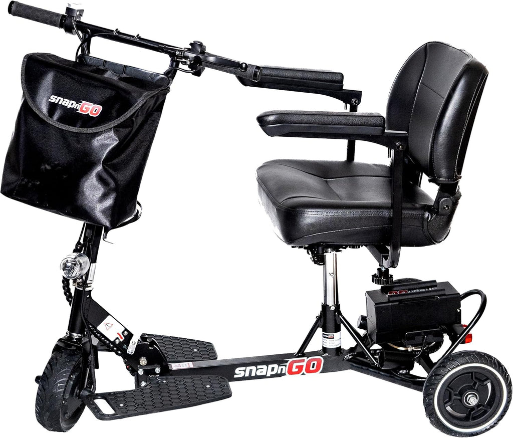 SNAPnGO Three Wheel Portable Mobility Adult Scooter - Aircraft-Grade Aluminum Frame for Top Speeds of 5mph and 13-Mile Range - Folding Feature, 250W Motor, Quick Charge 36V Lightweight Battery