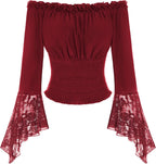 Scarlet Darkness Renaissance Shirt Women Bell Sleeve Off The Shoulder Pirate Blouse Peasant Dressy Top