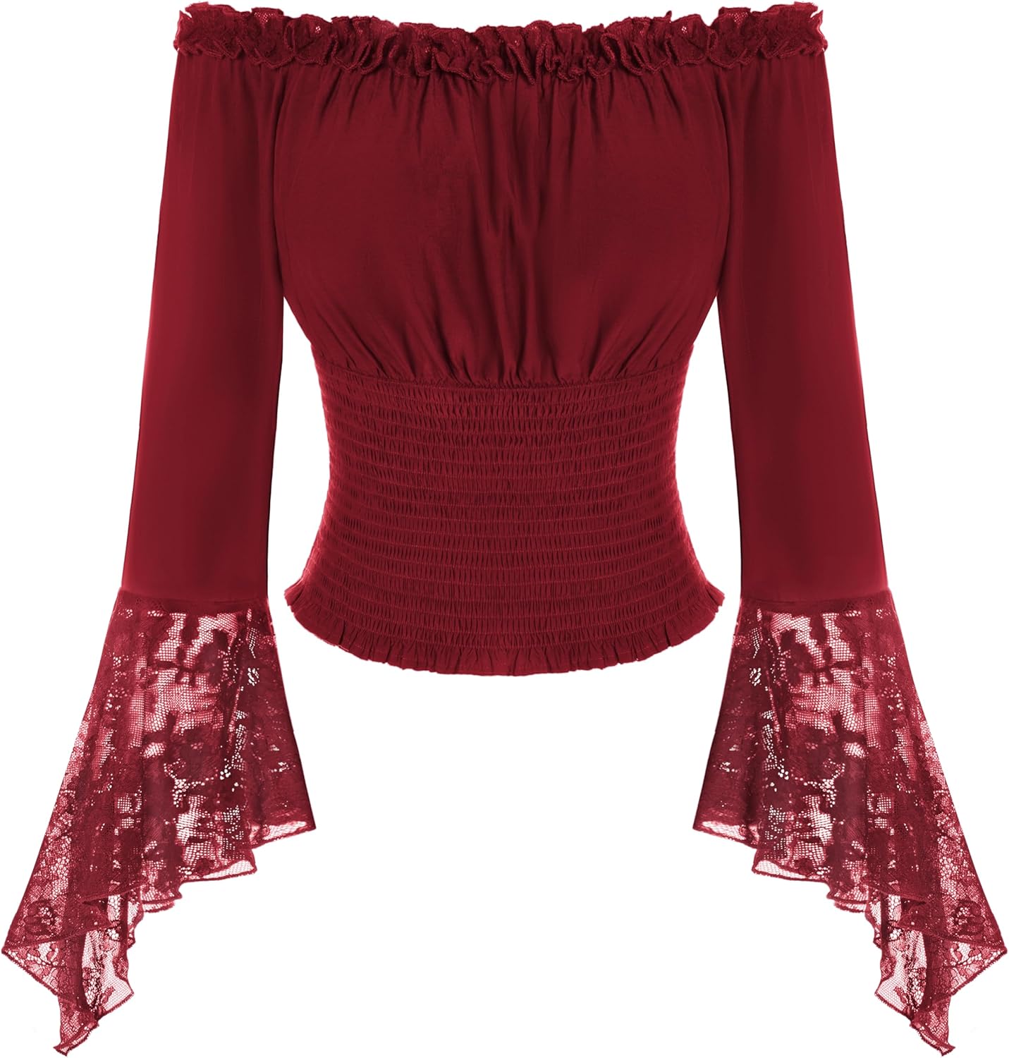 Scarlet Darkness Renaissance Shirt Women Bell Sleeve Off The Shoulder Pirate Blouse Peasant Dressy Top