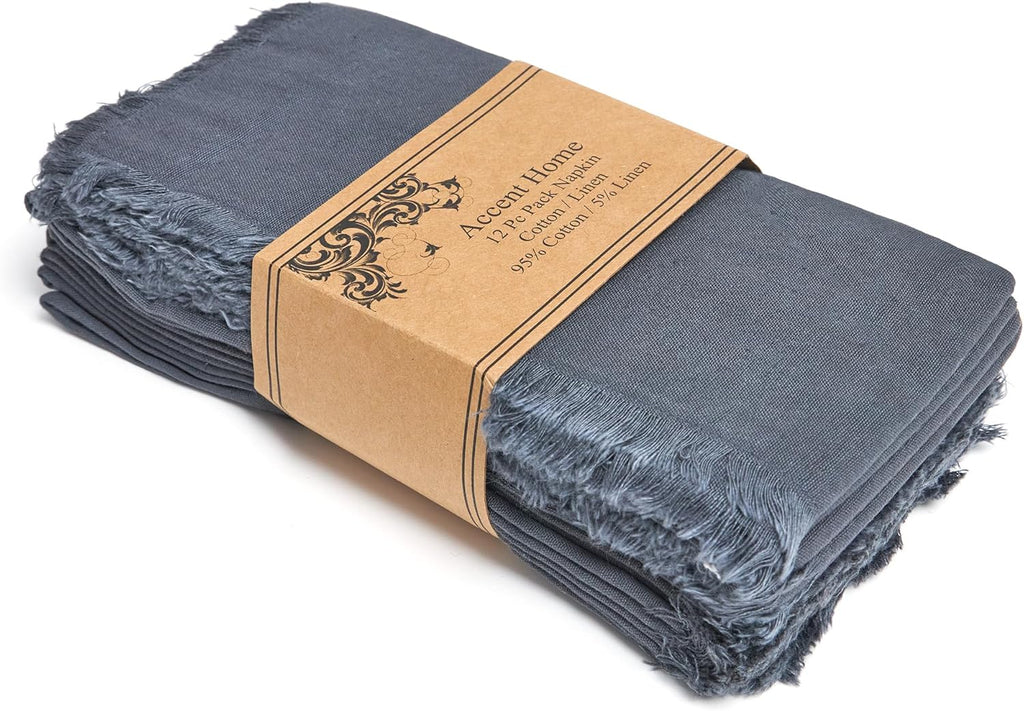 ACCENTHOME Grey Cotton Linen Napkin Set of 12 18x18 inch Dinner Napkins - Washable Soft Premium Hotel Quality Reusable Hemmed Edges Napkins Perfect Table Linens for Family Dinners, Weddings