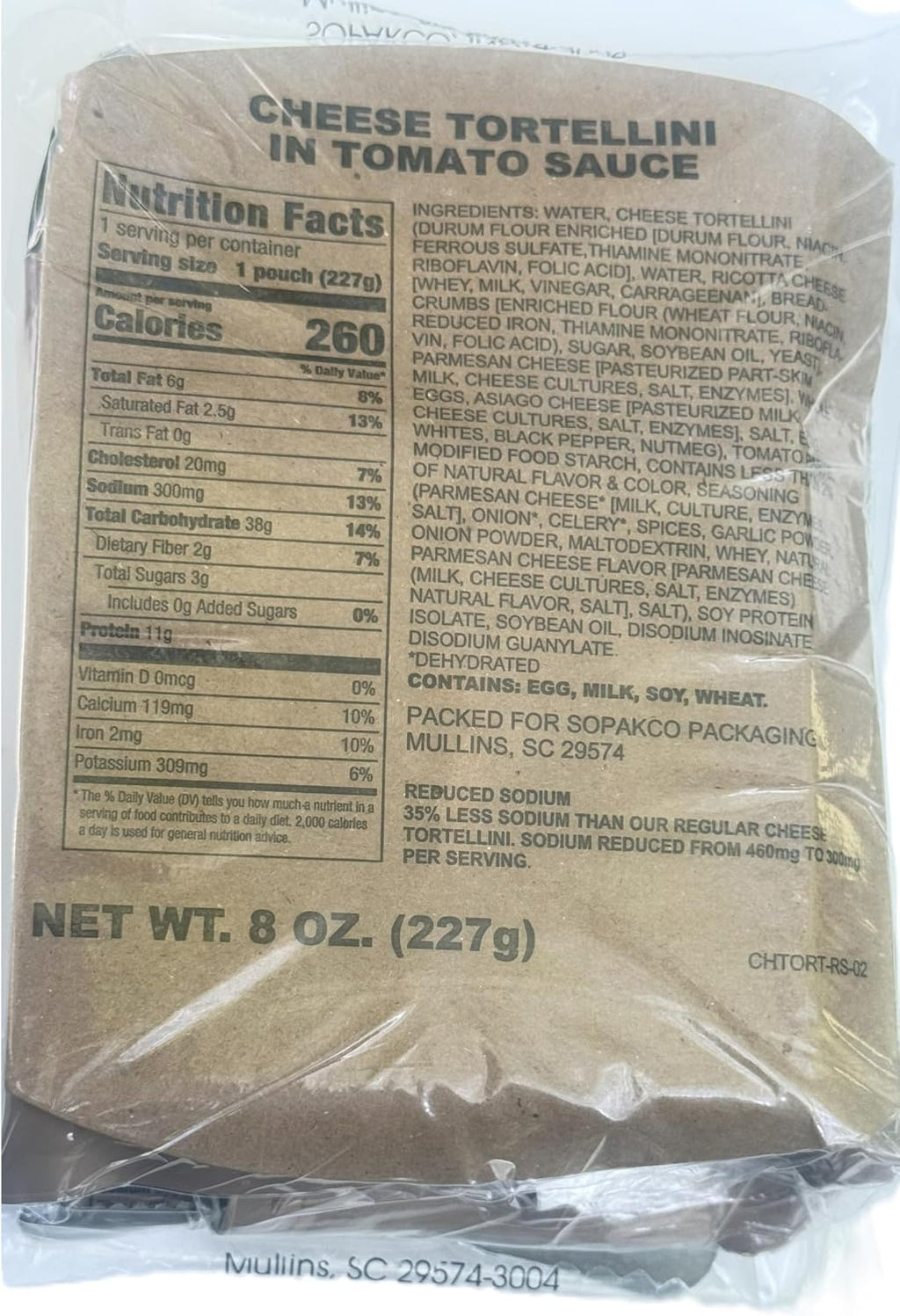 MRE Meals Ready to Eat Inspection 2025 or Better, Emergency Food Supply, Survival Camping Outdoor (1 SURE-PACK MRE Meal Bag, Cheese Tortellini in Tomato Sauce)