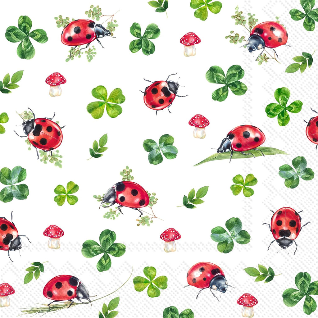 IHR Ideal Home Range Party Napkins Disposable 3-Ply Paper Lunch Napkin Pack, 6.5" x 6.5", Lucky Ladybug, 20-Count