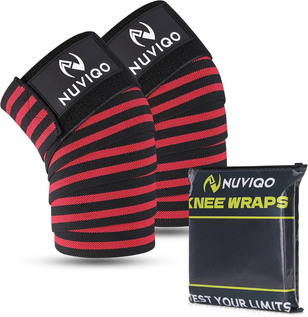 Nuviqo Knee Wraps (Pair) for Weightlifting – 78 Inch Maximum Compression