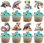 Rsstarxi 40 Pack Cupcake Toppers Crocodile Snake Lizard Turtle Cupcake Picks Decorations for Kids Birthday Reptile Party Cake Decorations
