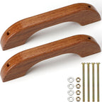 2 Pcs Teak Handrail Wooden Handles Solid Teak Grab Handle Brown Wood Handrail with Screws and Nuts for Marine RV Boating Armrest Accessories