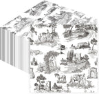 80 Sheets Vantage French Toile Paper Napkins, Disposable Countryside Horses, Bridges Trees Village Toile Napkins for Xmas Dinner Picnic Cocktail Birthday Party Supplies, 13 x 13 inches (Black)
