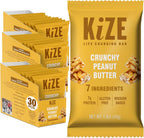 KiZE Energy Bars - Crunchy Peanut Butter - 30-Count - Gluten Free, Dairy Free, Non-GMO, and High Protein Meal Replacement Energy Bars, Clean and Simple Food Ingredients - 7g High Protein Snacks (30 Count)