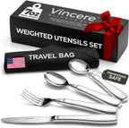 Weighted Utensils for Tremors and Parkinsons, Heavy Weight Stainless Steel Silverware Set, Adaptive Eating Flatware Helps Hand Tremors, Parkinsons Aids for Living, Arthritis - Knife, Fork, Spoons, 7oz