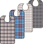 Adult Bibs for Eating Men Washable - 4 Packs Bib for Elderly with Crumb Catcher Reusable Clothing Protector Feeding for Seniors Citizens Dining Adjustable Snap Closure