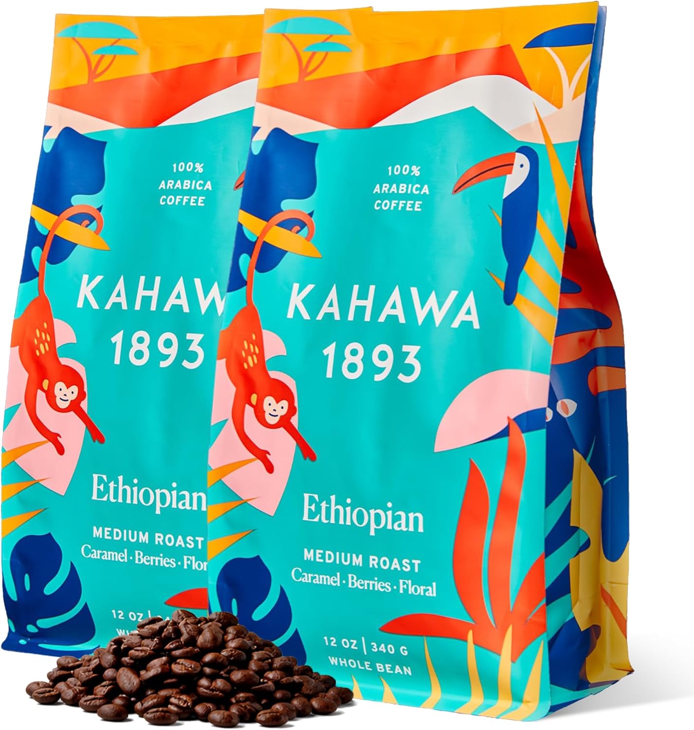 Kahawa 1893 Whole Bean Coffee Medium Roast Ethiopian Blend 24 Oz - As Seen on Shark Tank, High Antioxidants, Naturally Sweet, Organically Grown, Ethically & Sustainably Sourced